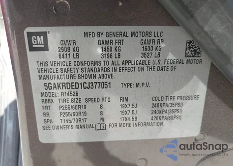 2012 Buick Enclave Premium from USA, damaged, VIN 5GAKRDED1CJ377051